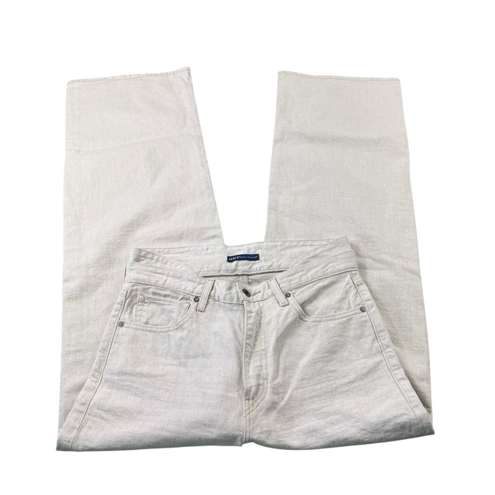 Levis Made & Crafted Hip Hugger Cream Cottonized Hemp Flare Jeans 28x32